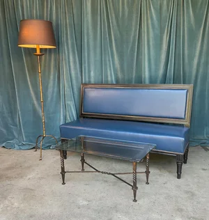 French Louis XVI Style Banquette In Blue Leather (SFA0523-01